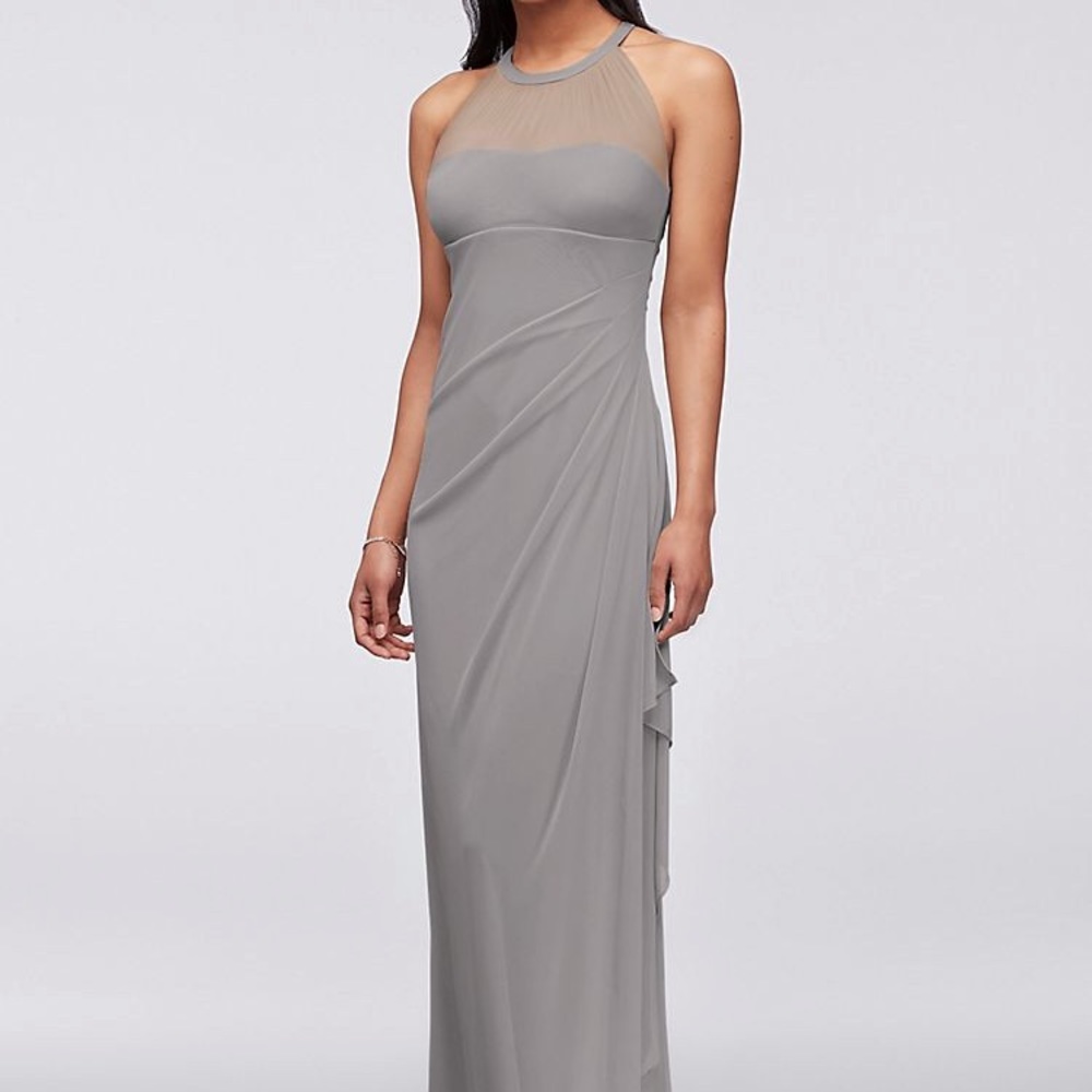 David’s Bridal Long Mesh Dress with Illusion Neck